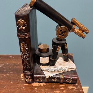 Vintage Telescope Bookend with Gold Accents